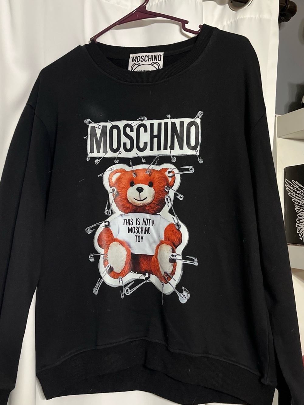Moschino Black Crewneck Sweatshirt with Brown Teddy Graphic